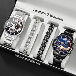 4Pcs/Set Men's Watches Set Arabic Dial Quartz Wristwatch Business Style - Black/Silver