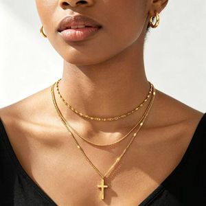  Gold Cross Layered Necklace for Women Stainless Steel Hypoallergenic Necklaces With Gift Box