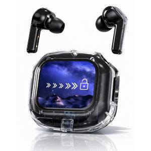 Airmax True Wireless Earbuds Bluetooth 5.4 with Touch Display ANC 6-Mic HD Calls Transparent Black Deep Bass Type-C Fast Charging TWS Earphones