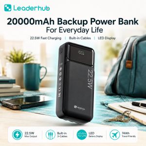 Leaderhub 20000mAh Portable Power Bank,Charges 6000mAh Phone 3-4 Times,Digital Percentage Display, Type-C Dual Input and Output-Black
