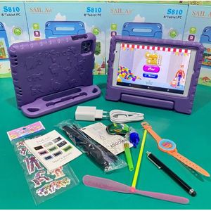 SAIL Air S810 8-Inch Android Kids Tablet with 6GB/128GB and 4G SIM Support + Freebies- Purple