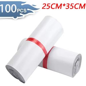 100 pieces of medium-sized plain courier bags - nylon - size 25CM x 35CM / delivery bag / white packaging bag, self-adhesive sealing strips for courier bags, mailing bag