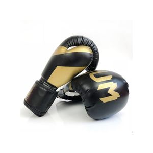Karate Sanda Taekwondo Boxing Gloves Finger Hand Protection PU Mittens, 8oz - Black