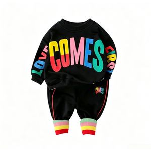 0-5Y Toddler Boy 2Pcs Long‑Sleeve Cotton Tracksuit, Letter Print Casual Outfit, Black