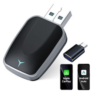 General 2-in-1 wireless smart box for CarPlay and Android Auto, supports one-click setup, power supply, wireless and WiFi connectivity, plug and play, compatible with smartphones and vehicles.