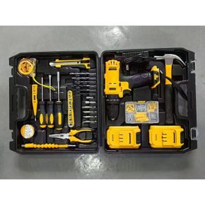 Chargeable Multifunctional drill and screwdriver set with hammer- Yellow and black