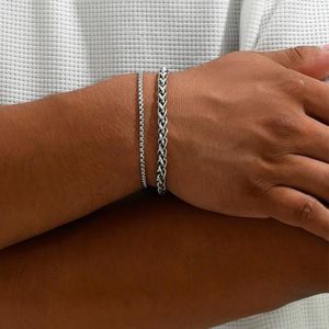 Double Layer Chain Bracelet Hip Hop Vintage Silver Black Bracelet For Men Women Punk Statement Jewelry Accessories