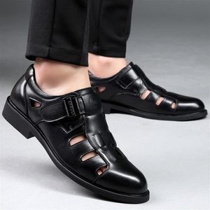 COOFENRISY  Men's Sandals Casual Breathable PU Leather Shoes Soft-Sole