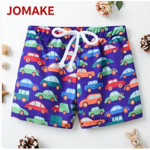 JOMAKE Boys' shorts, ages 2-9, purple base with colourful cars, drawstring pockets