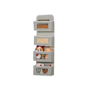 Over Door Hanging Organizer 4 Tier Storage Bag with Clear Window Fabric Holder for Toys Miscellaneous Items (L99 x W31 x D12.5)cm / (L39 x W12.2 x D4.9)inch - Grey