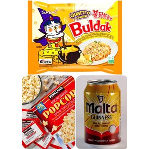 Samyang Netflix & Chill Snack Pack -Cheese Ramen + Butter Popcorn + Malta Guiness