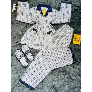 Sassy Premium 3-Piece Silk-Satin Pajama Set with Matching Indoor Slippers – Geometric Print