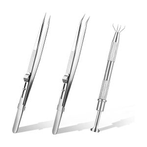 6Pcs Tweezers with Rubber Tips Set Coated Tips Bent and Straight Flat
