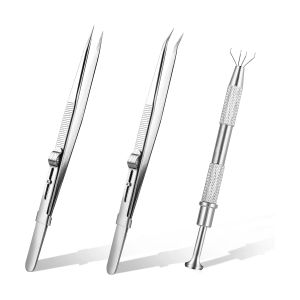 3pcs Ceramic Tweezers Stainless Steel Forceps Antistatic Heat