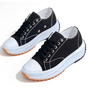 SHJO Sneakers Shoes Women Office Commute Daily Shopping Synthetic Platform Height Increasing Non-slip Breathable Canvas Footwear Black