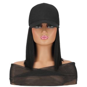 SHIQIER One-piece wig cap chemical fiber short straight hair - Head with hat wig Black Straight Baseball Cap Wig – Natural Looking Adjustable Hat Wig For Women