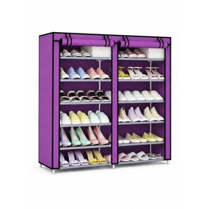 6-Layer Fabric Metal Storage Shoe Organizer, Zipper Door Shoe Organizer Storage (W118 x D30 x H120)cm / (W46.5 x D11.8 x H47.2)inch - Purple