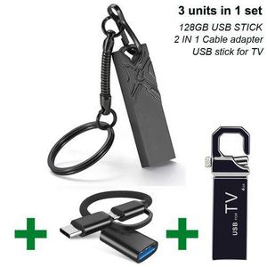 GUEETON 128GB usb Flash Drive metal hook plug 4GB USB memory and 3 in 1 OTG adapter usb cable