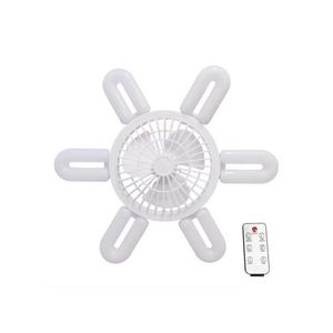 60W Foldable LED Ceiling Fan Light - 16.1" Remote Control Fan Lamp with Dimmable White Light & 6 U-Shape Blades