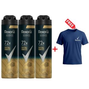 Rexona Spray 200ml 72Hrs Sports Fan Men (Pack Of 3) - Rexona Branded T-Shirt Free