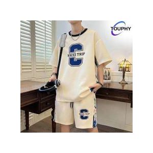 TOUPHY TOUPHY Men's T-Shirts 100% Cotton Short Sleeve Shorts Suit-Yellow
