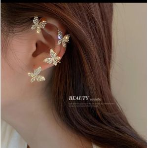 Ba 2pcs gold  ear cuff earrings no piercing crystals butterfly ear clip wrap 