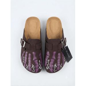 Fashion All Unisex Casual Bone Print Adjustable Buckle Clog Sandals - Brown