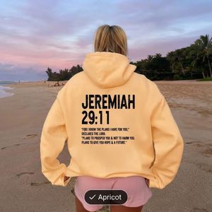 Women's Inspirational Jeremiah 29:11 Letter Print Hoodie – 100% Polyester 250gsm Fleece Pullover, Apricot