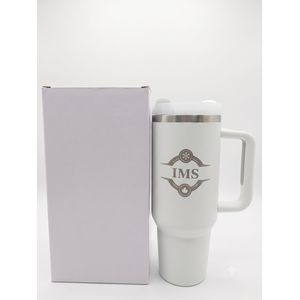 Ims Stainless Steel Double-Walled Insulated Travel Tumbler Mug with Handle - White