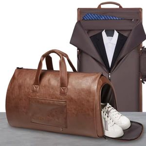 Convertible Garment Bag Genuine Leather Multi-Compartment