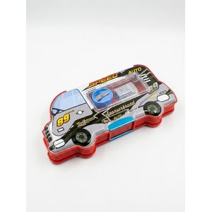 Speed Race Car Metal Pencil Case with Built-In Sharpener & Geometry Set - Kids Pencil Box