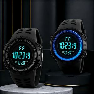 Couple LED Large Dial Outdoor Sports Watch, Multifunctional Luminous Alarm Stopwatch Calendar, Silicone Band Electronic Watch 2 Pack