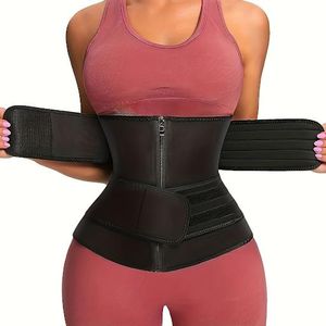 Women’s Premium Double Strap Waist Trainer, Tummy Control Wrap, Corset Weight Loss, Body Shaper, Yoga Belt With Zipper - Black