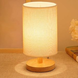 Wooden and jute cloth shade table lamp decorative bedroom USB cozy night light