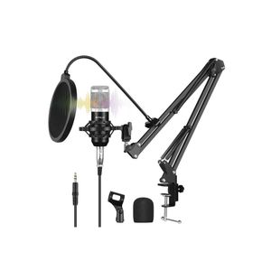 Podcast Microphone USB Sound Card Kit Professional Studio Live with Long Arm - Silver