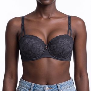 Binnys Luxury Charm Pendant Balconette Bra Adjustable Straps Wire 3 Thin Decorative Straps Demi Bra Lightweight Support & Fixed Pads for Women's Grey Bras 