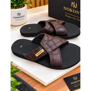 african sandals Men's Crisscross  Classic & Authentic Cross Contemporay Native Sandals African Wear Perfect Carftan Match With Traditional Occasions- Coffee-Black