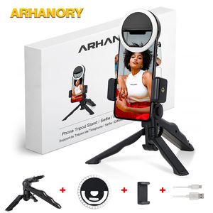 ARHANORY Tripod Stand with LED Ring Light for Phones Laptop Plastic-Black
