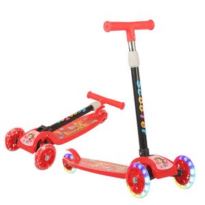 Adjustable 3-Wheel Kids Scooter with Flashing LED Wheels - Red