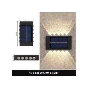 warm light 10LED solar wall lamps for outdoor waterproof lighting, providing up and down illumination for gardens and courtyards, decorative for outdoor use, with sunlight.