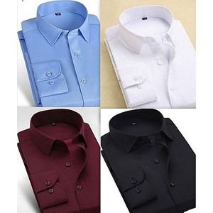 4 Piece Plain Long Sleeve Shirt - Multicolour