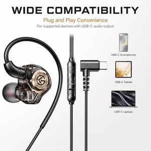 1.5m In-Ear Stage Monitor Earphones with Mic, 10mm Heavy Bass Driver, Wired Gaming IEM Headset with Inline Control,  Type-C, Noise-Isolating Fit for PC, PS5, Xbox, Switch, Phone, Laptop & Tablet