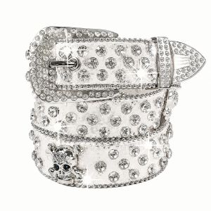 White Glitter Skull Rhinestone Belt, Silver Crystal Studded Punk Western Hip Hop Waist Belt for Men Women
