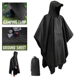 Outdoor 3in1 Hooded Waterproof Mili-tary Raincoat Poncho Motorcycle Camping Hiking Travel Rain Cover Tent