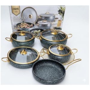 OSFE 9Pcs Premium Quality Granite Cookware Set - Ceramic Marble Non-Stick Pot Die-Cast Aluminum Stockpot- 9Pcs - Marble Green