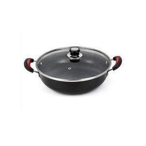 26cm Nonstick Wok with Glass Lid, 3.2L Deep Cooking Body & Dual Side Handles - Black