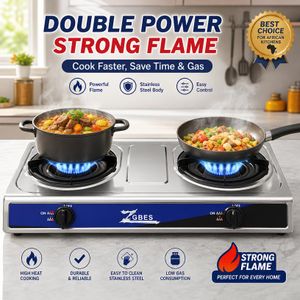 Stainless Steel Double Burner Gas Stove – Adjustable High Flame Cooker for Fast & Even Cooking