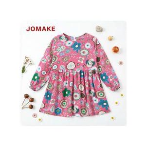 JOMAKE Girls' Dress, 1-7 Years, Long Sleeves, Deep Pink Floral Print