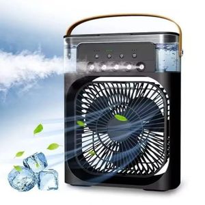Mini Air Cooler Fan, USB Rechargeable Desktop Humidifier Cooling Fan with Water Tank, 3 Speeds, 5 Spray Holes & LED Night Light - Black