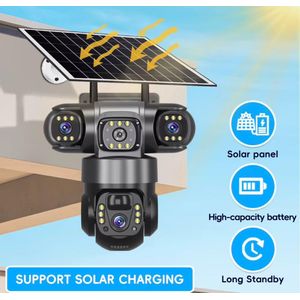  3 Lens Solar Security Camera 6MP 3K 4 Sim-Black